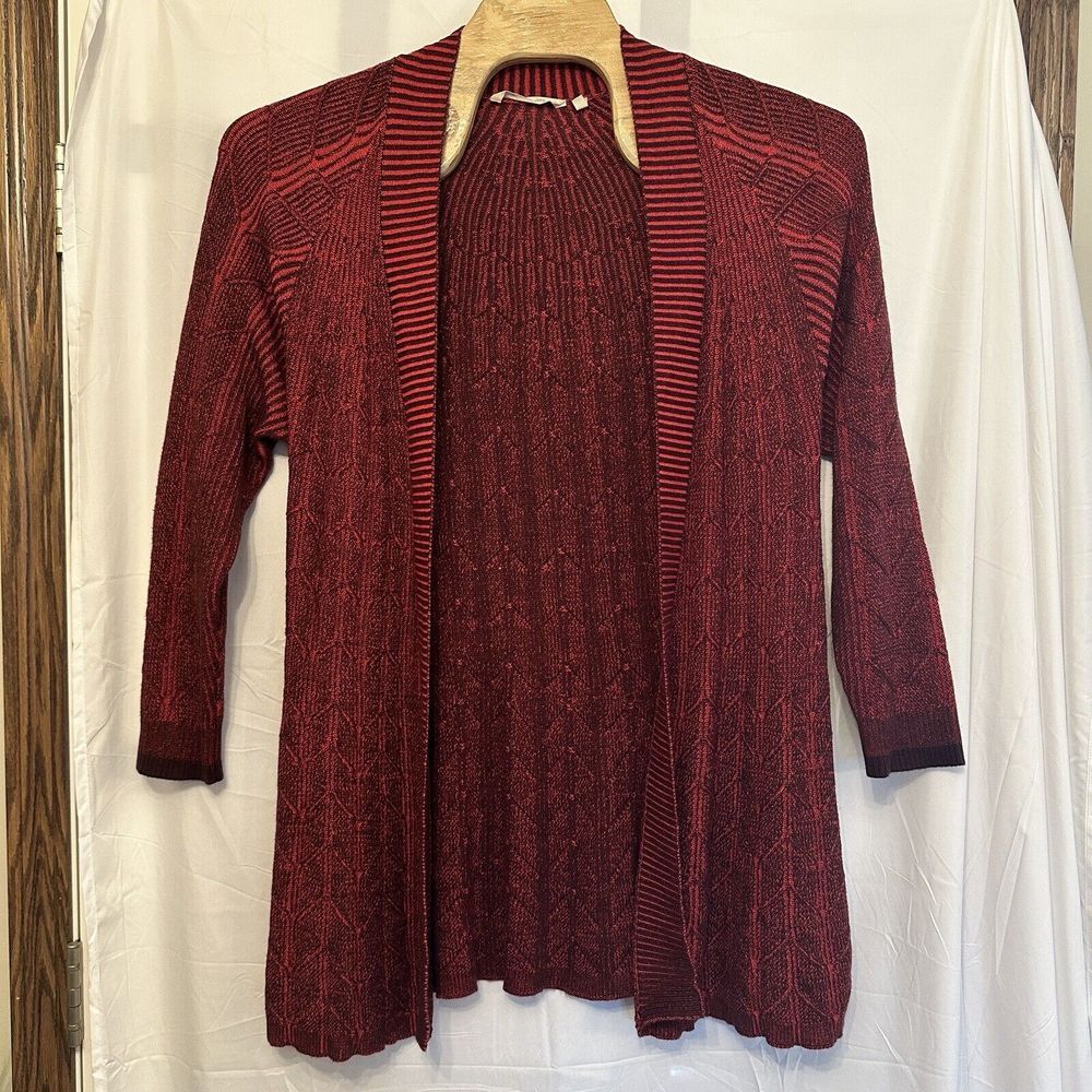 Soft Surroundings Womens‎ Size XL Red Patterned Knit Open Cardigan Sweater